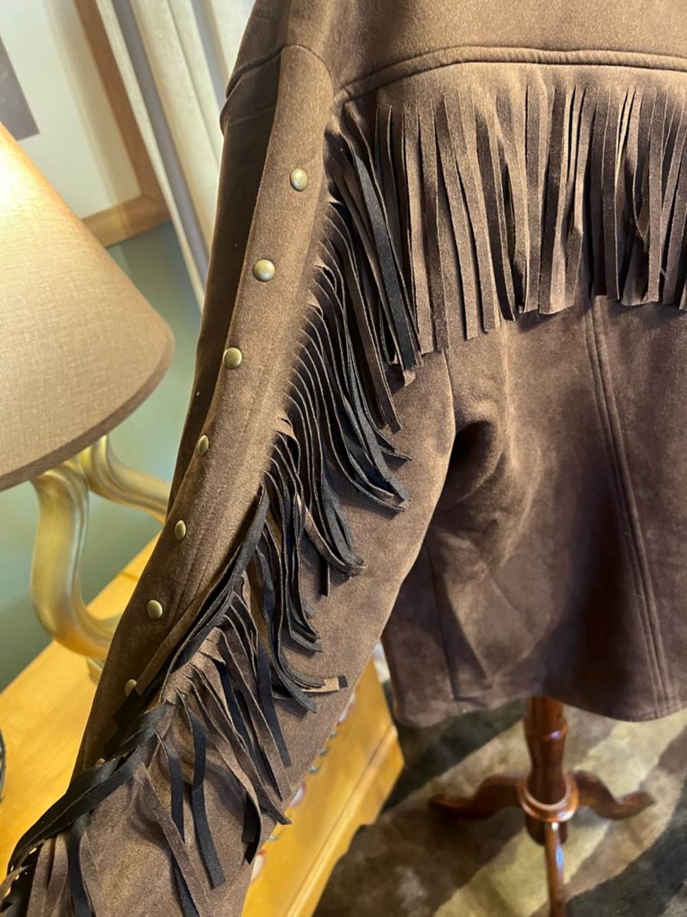 Women’s Brown Faux Suede Fringe Jacket - Picture 2 of 7